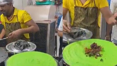 A street food vendor was seen making paan dosa. (Twitter/@happyfeet_286)