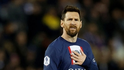 Soccer Football - Ligue 1 - Paris St Germain v Ajaccio - Parc des Princes, Paris, France - May 13, 2023 Paris St Germain's Lionel Messi reacts. (REUTERS file)