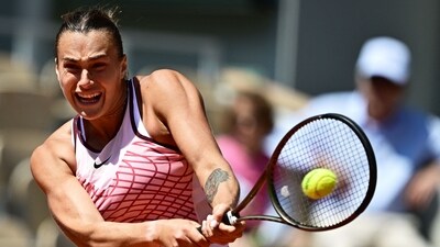 Belarus' Aryna Sabalenka plays a backhand return to Russia's Kamilla Rakhimova during their women's singles match on day six of the Roland-Garros Open tennis tournament at the Court Philippe-Chatrier in Paris (AFP) Belarus' Aryna Sabalenka plays a backhand return to Russia's Kamilla Rakhimova during their women's singles match on day six of the Roland-Garros Open tennis tournament at the Court Philippe-Chatrier in Paris (AFP)
