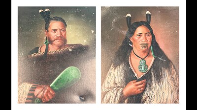 The two rare paintings by 19th-century New Zealand artist Gottfried Lindauer - of Chief Ngatai-Raure and Chieftainess Ngatai-Raure - that were stolen from that country’s International Art Centre gallery. (New Zealand Police) The two rare paintings by 19th-century New Zealand artist Gottfried Lindauer - of Chief Ngatai-Raure and Chieftainess Ngatai-Raure - that were stolen from that country’s International Art Centre gallery. (New Zealand Police)