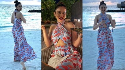 Rakul Preet Singh took to the picturesque beaches of Maldives in a playful co-ord set. (Instagram/@rakulpreet) Rakul Preet Singh took to the picturesque beaches of Maldives in a playful co-ord set. (Instagram/@rakulpreet)
