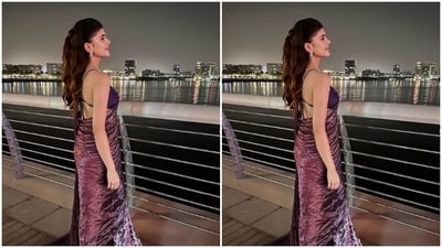 Styled by fashion stylist Priyankka Castelinno, Sanjana wore her tresses into a half ponytail, styled in wavy curls.&nbsp; (Instagram/@sanjanasanghi96)