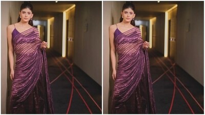 Assisted by makeup artist Tahira, Sanjana decked up in purple eyeshadow, black eyeliner, mascara-laden eyelashes, contoured cheeks and a shade of nude lipstick.&nbsp; (Instagram/@sanjanasanghi96)