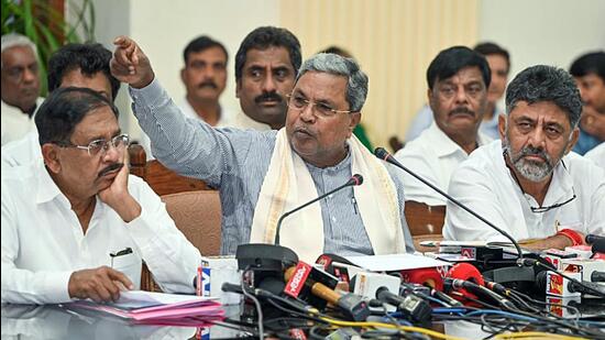 Karnataka CM Siddaramaiah addresses a press conference at Vidhan Soudha in Bengaluru on Friday. (ANI)