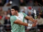Spain's Carlos Alcaraz in action during his third round match against Canada's Denis Shapovalov 