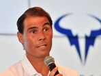 Spain's Rafael Nadal reacts during a press conference