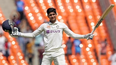 India's Shubman Gill celebrates his century against Australia in March. (ANI) India's Shubman Gill celebrates his century against Australia in March. (ANI)