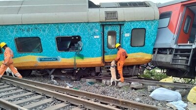 NDRF personnel continue rescue operations at the incident site after a train accident claimed at least 233 lives, in Balasore on Saturday. (NDRF Twitter)