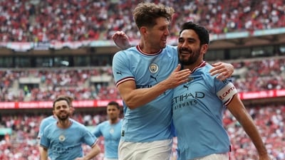 Manchester City's English defender John Stones (L) congratulates Manchester City's German midfielder Ilkay Gundogan after the second goal (AFP) Manchester City's English defender John Stones (L) congratulates Manchester City's German midfielder Ilkay Gundogan after the second goal (AFP)