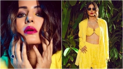 Hina Khan dons a yellow pantsuit and bralette for her latest photoshoot. (Instagram) Hina Khan dons a yellow pantsuit and bralette for her latest photoshoot. (Instagram)