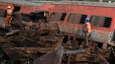 Wreckage at the accident site of a three-train collision near Balasore in Odisha. Wreckage at the accident site of a three-train collision near Balasore in Odisha.