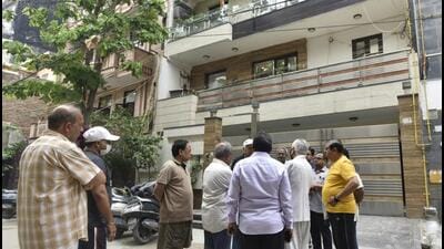 Locals outside the house in Krishna Nagar where the mother and daughter were killed on May 25. (Sonu Mehta/HT PHOTO) Locals outside the house in Krishna Nagar where the mother and daughter were killed on May 25. (Sonu Mehta/HT PHOTO)