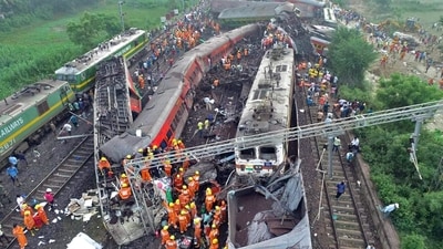 The site of the Coromandel Express accident in Balasore on Saturday morning. (PTI) The site of the Coromandel Express accident in Balasore on Saturday morning. (PTI)
