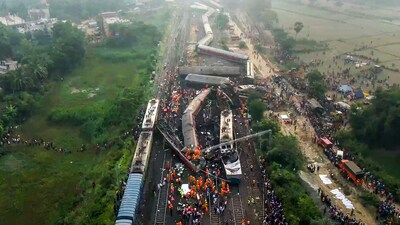 Balasore: Rescue operation underway following an accident involving Coromandel Express, Bengaluru-Howrah Express and a goods train, in Balasore district, Saturday. (PTI)