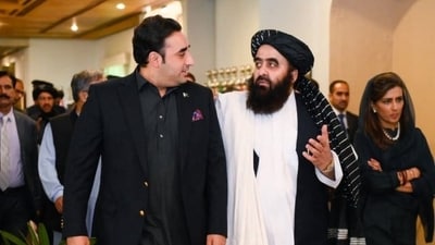 Pakistan's foreign minister Bilawal Bhutto Zardari and Afghan counterpart Amir Khan Muttaqi. (AFP) Pakistan's foreign minister Bilawal Bhutto Zardari and Afghan counterpart Amir Khan Muttaqi. (AFP)