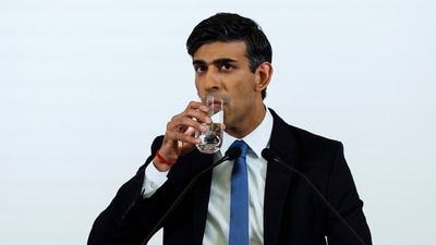 British Prime Minister Rishi Sunak attends a press conference. (AP)