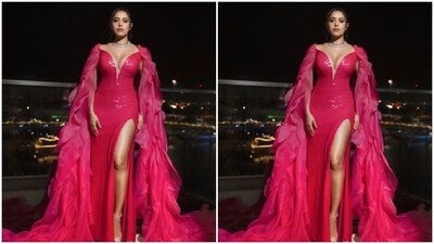 In silver platform heels, Nushrratt added more bling to her look. "Everyone else can go home 'cos&nbsp;Nushrratt Bharuccha&nbsp;totally owned this queen look. Slaying in our custom sequence gown at the IIFA Green Carpet,” wrote designer Tanieya Khanuja.&nbsp; (Instagram/@tanieyakhanuja)