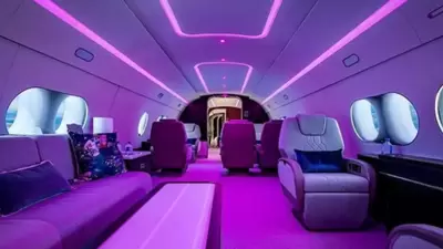 The party jet is fitted with LED lights, features a bedroom with a spacious king-size bed. (instagram) The party jet is fitted with LED lights, features a bedroom with a spacious king-size bed. (instagram)