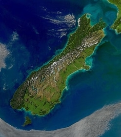 According to a report in The Guardian, over one year ending April 2023, New Zealand’s coastal waters (seen here in a satellite image) witnessed MHW conditions for 208 days of the 365. (Wiki Commons)