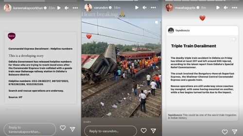 Kareena Kapoor, Varun Dhawan and Masaba Gupta reacted to the train accident. Kareena Kapoor, Varun Dhawan and Masaba Gupta reacted to the train accident.