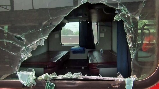 Shattered window panels of the Yeshwantpur-Howrah Express as some of its coaches reach Howrah railway station in West Bengal on Saturday. (ANI)