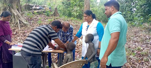 Lakra and other personnel from the Public Health Centre at Dugong Creek conduct routine blood tests during a health camp held earlier this year for members of the Onge tribe. (Photo courtesy Directorate of Health Services, Andaman & Nicobar Administration) Lakra and other personnel from the Public Health Centre at Dugong Creek conduct routine blood tests during a health camp held earlier this year for members of the Onge tribe. (Photo courtesy Directorate of Health Services, Andaman & Nicobar Administration)