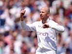 Jack Leach in action for England.