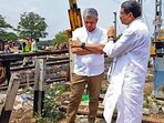 Railways Minister Ashwini Vaishnaw with Union Minister Dharmendra Pradhan at the site of the accident involving three trains. Railways Minister Ashwini Vaishnaw with Union Minister Dharmendra Pradhan at the site of the accident involving three trains.