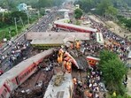 A drone view shows derailed coaches after trains collided in Balasore district in Odisha, India, June 3, 2023.
