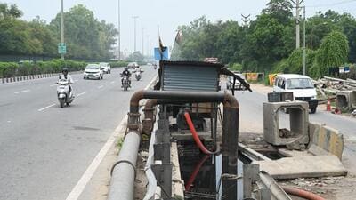 Gurugram, India-June 04, 2023: The GMDA will installed more water pump for remove the rain waterlogging at National Highway-48 near Khandsa village, in Gurugram, India, on Sunday, 04 June 2023. (Photo by Parveen Kumar/Hindustan Times)(Pic to go with Abhishek's story)