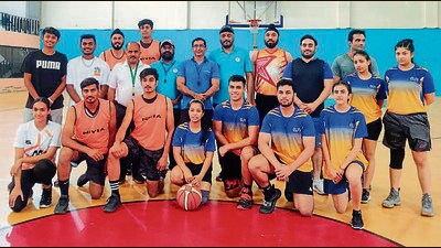 New Public School after winning the basketball tournament on Sunday. (HT Photo)