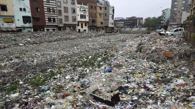 Plastic in a drain at Kanti Nagar in New Delhi on Sunday. (HT Photo) Plastic in a drain at Kanti Nagar in New Delhi on Sunday. (HT Photo)