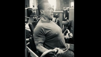 Arnold Schwarzenegger sweating it out in the gym. (Twitter/@Schwarzenegger) Arnold Schwarzenegger sweating it out in the gym. (Twitter/@Schwarzenegger)