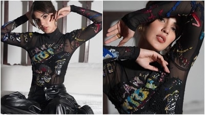 Rhea Chakraborty has recently shared her latest photos on Instagram, causing quite a stir among fans. The actress has made a comeback to the silver screen with a reality TV show after a short hiatus, and her promotional looks are generating buzz on social media. Whether she's sporting a traditional salwar suit or a stylish mini dress, Rhea effortlessly rocks every look with flawless precision. Her recent appearance in a black top and leather pants is yet another example of her impeccable style. (Instagram/@rhea_chakraborty) Rhea Chakraborty has recently shared her latest photos on Instagram, causing quite a stir among fans. The actress has made a comeback to the silver screen with a reality TV show after a short hiatus, and her promotional looks are generating buzz on social media. Whether she's sporting a traditional salwar suit or a stylish mini dress, Rhea effortlessly rocks every look with flawless precision. Her recent appearance in a black top and leather pants is yet another example of her impeccable style. (Instagram/@rhea_chakraborty)