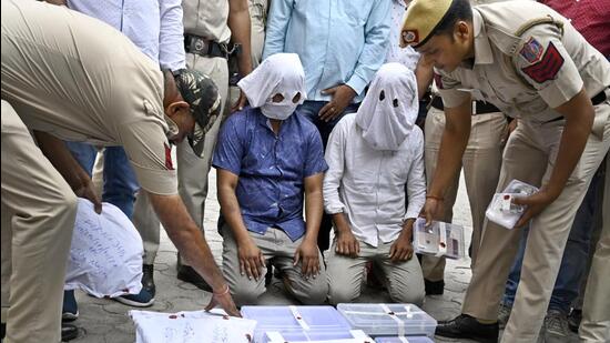 The two suspects allegedly killed the mother-daughter duo in their Krishna Nagar flat on May 25. (Sanjeev Verma/HT Photo)