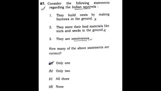 This question on Indian squirrels was asked in the recently held UPSC CSE Prelims 2023. (Twitter/@ParveenKaswan)
