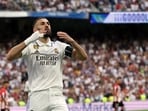 Karim Benzema celebrates scoring a goal from the penalty spot against Athletic Club Bilbao Karim Benzema celebrates scoring a goal from the penalty spot against Athletic Club Bilbao