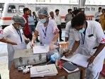 Medical staffs wait as they expecting injured passengers will come after Shalimar-Chennai Coromandel Express derailed after colliding with a goods train in Odisha near Balasore at Howrah station in Kolkata. 