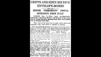 HT This Day: June 6, 1947 -- Cripps and Eden receive envelope-bombs HT This Day: June 6, 1947 -- Cripps and Eden receive envelope-bombs