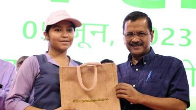 CM Arvind Kejriwal during the 'Paryavaran Sammelan’, at Thyagraj Stadium in New Delhi on Monday. (ANI) CM Arvind Kejriwal during the 'Paryavaran Sammelan’, at Thyagraj Stadium in New Delhi on Monday. (ANI)