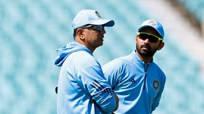 India head coach Rahul Dravid with Ajinkya Rahane during practice (Action Images via Reuters)