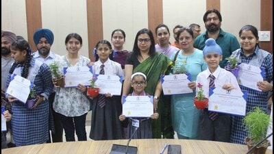DC Surabhi Malik felicitating students during 'Hunar' awards in Ludhiana on Monday. (HT Photo) DC Surabhi Malik felicitating students during 'Hunar' awards in Ludhiana on Monday. (HT Photo)