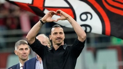 AC Milan's Zlatan Ibrahimovic reacts after his last game for the club (AP) AC Milan's Zlatan Ibrahimovic reacts after his last game for the club (AP)