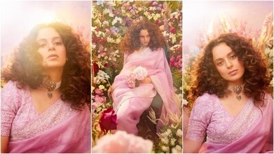 Earlier, Kangana had shared another traditional look of herself from a photoshoot. The star draped herself in a Chikankari embroidered blush pink saree and blouse. She styled the six yards with a choker necklace, centre-parted open heavily-curled locks, and minimal makeup. (Instagram) Earlier, Kangana had shared another traditional look of herself from a photoshoot. The star draped herself in a Chikankari embroidered blush pink saree and blouse. She styled the six yards with a choker necklace, centre-parted open heavily-curled locks, and minimal makeup. (Instagram)