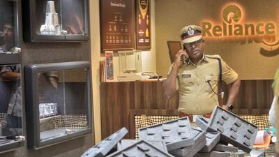 Sangli DSP Basavraj Teli inspect Reliance Jewels shop after the robbery incident on Sunday. Police have formed nine teams to nab the suspects after armed robbers looted jewellery worth ₹14 cr from Sangli shop. (UDAY DEOLEKAR) Sangli DSP Basavraj Teli inspect Reliance Jewels shop after the robbery incident on Sunday. Police have formed nine teams to nab the suspects after armed robbers looted jewellery worth ₹14 cr from Sangli shop. (UDAY DEOLEKAR)