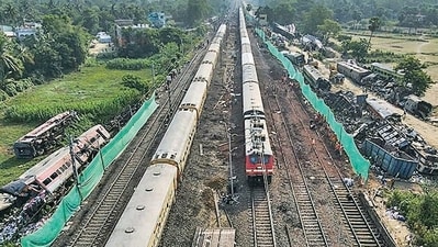 Trains services resumed near Bahanaga Bazar railway station in Balasore district on Monday. (PTI) (HT_PRINT) Trains services resumed near Bahanaga Bazar railway station in Balasore district on Monday. (PTI) (HT_PRINT)