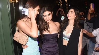 Disha Patani and Zahrah S Khan were seen at Mouni Roy's restaurant Badmaash on Sunday. While Disha wore a blue dress, both Mouni and Zahra were dressed in black party looks. (All pics: Varinder Chawla) Disha Patani and Zahrah S Khan were seen at Mouni Roy's restaurant Badmaash on Sunday. While Disha wore a blue dress, both Mouni and Zahra were dressed in black party looks. (All pics: Varinder Chawla)