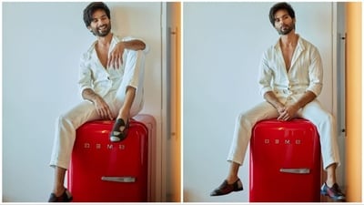 Completing his look, Shahid opted for a side-parted hairstyle, a chain neck piece, and black loafers, adding a touch of charm and sophistication to his ensemble. (Instagram/@shahidkapoor) Completing his look, Shahid opted for a side-parted hairstyle, a chain neck piece, and black loafers, adding a touch of charm and sophistication to his ensemble. (Instagram/@shahidkapoor)