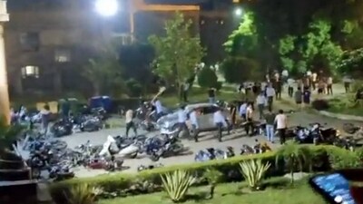 A video clip of the incident showed some stick-wielding persons smashing two-wheelers and four-wheelers. (Twitter/@FordaIndia) A video clip of the incident showed some stick-wielding persons smashing two-wheelers and four-wheelers. (Twitter/@FordaIndia)