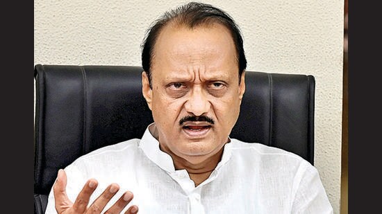 Mumbai, India - February 26, 2023: Leader of Opposition (Maharashtra Council) Ambadas Danve, Leader of Oppostion (Maharashtra Assembly) Ajit Pawar and Chhagan Bhujbal addressing the media during a press conference ahead of Budget Session, at Vidhan Bhavan, in Mumbai, India, on Sunday, February 26, 2023. (Photo by Anshuman Poyrekar/ Hindustan Times) (Anshuman Poyrekar/HT PHOTO)